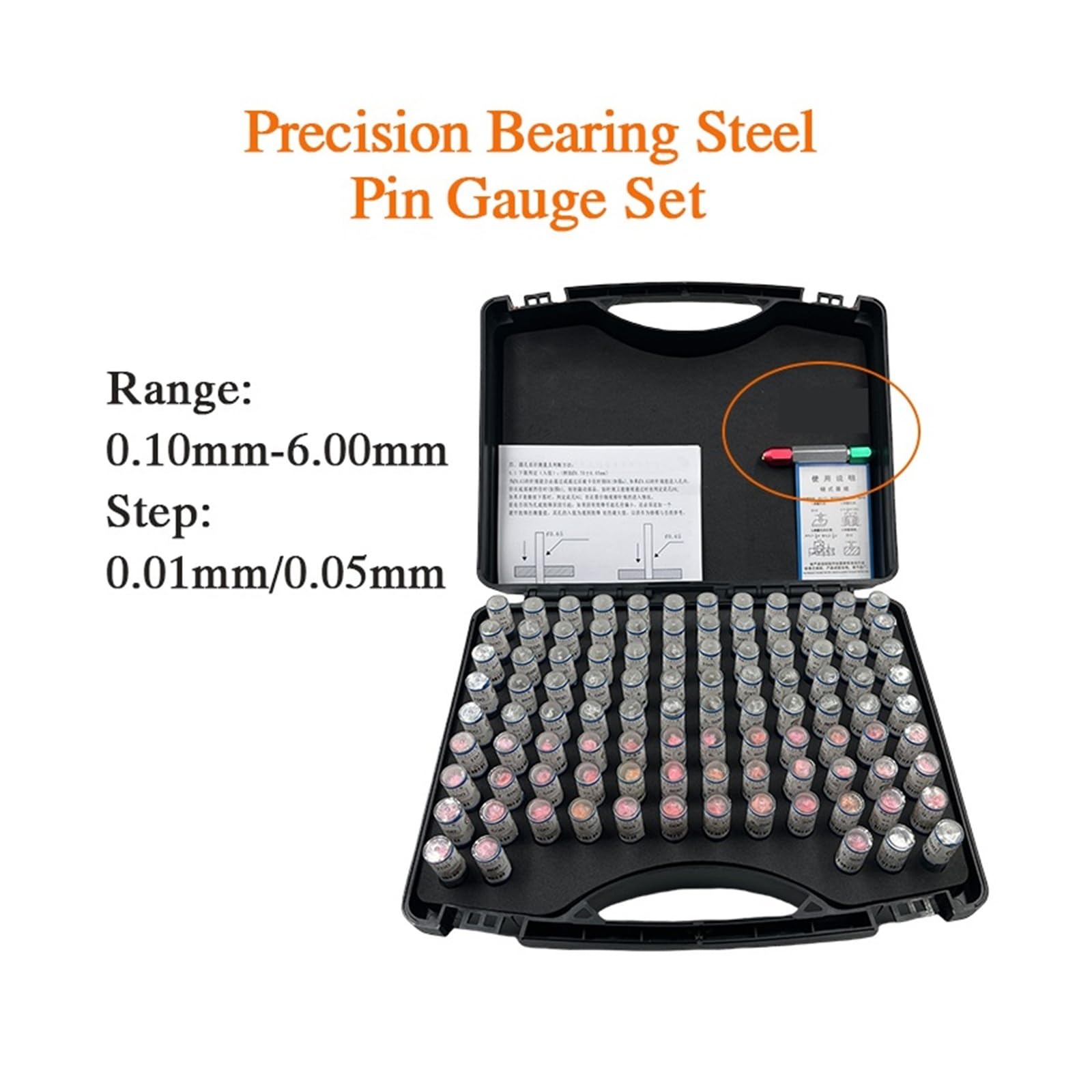 Juego de calibres de pasadores, rango de 0,1 a 6,00 mm, 51/91/99/101 piezas, paso de 0,01/0,05 mm para carpintería(0.10-5.00mm 99pcs)