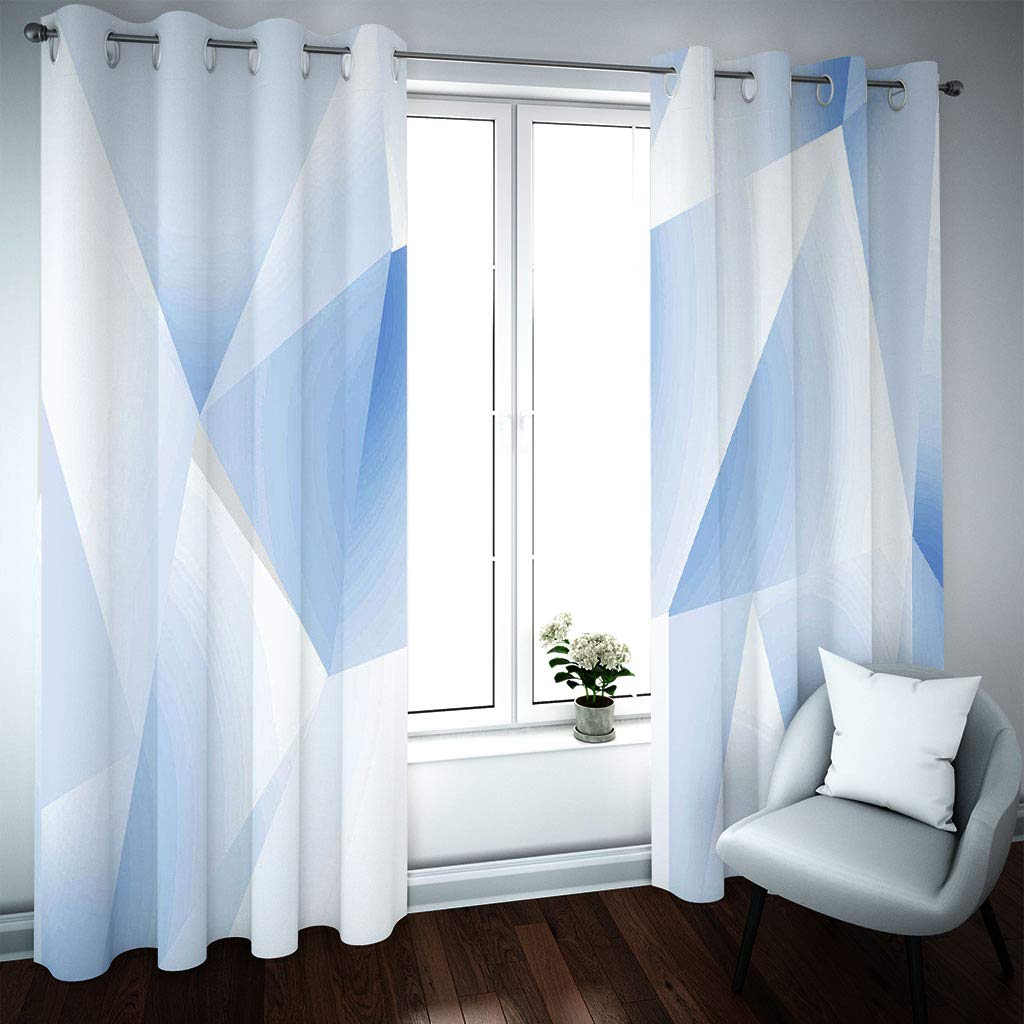Rideaux Occultants Thermique Phonique Géométrique Frais Bleu Et Blanc 234X230Cm Rideau Fenetre Salon Moderne À Oeillets Lot De 2 Rideau Chambre Enfant Fille Garcon Adulte Rideaux Et Draperies Intér