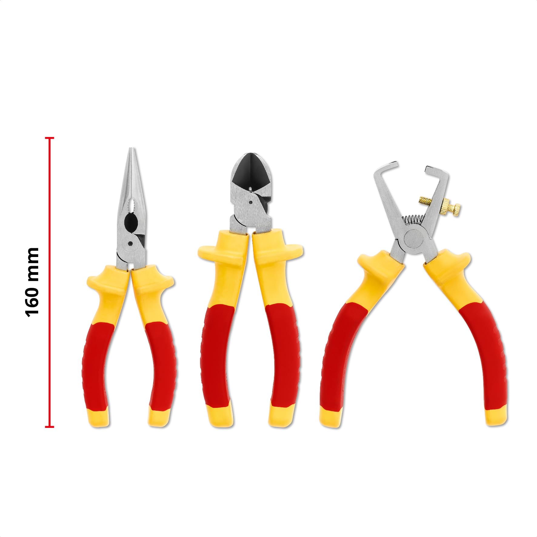 Einhell 3 pezzi set di pinze per elettricisti | Isolamento fino a 1.000 V | tronchese laterale | pinza spelafili | pinza telefonica | impugnature ergonomiche