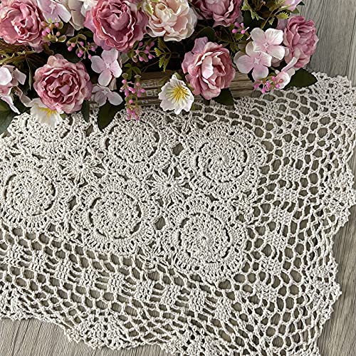 Phantomon Lace Table Runner Rectangular Floral Table Cover Cloth Handmade Crochet Floral Placemats 100% Cotton (Floral Beige, 15X28Inch) #TOP2