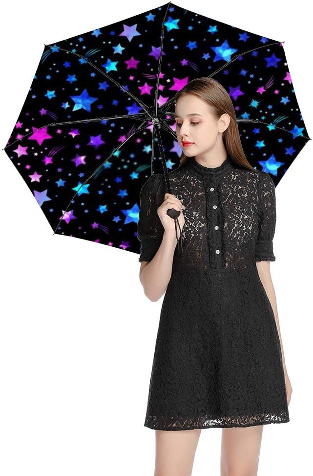 Travel Umbrella Windproof Automatic Umbrella, Galaxy Stars Pattern Folding Umbrella, Waterproof Compact Sun & Rain Umbrellas for Women Men Kid