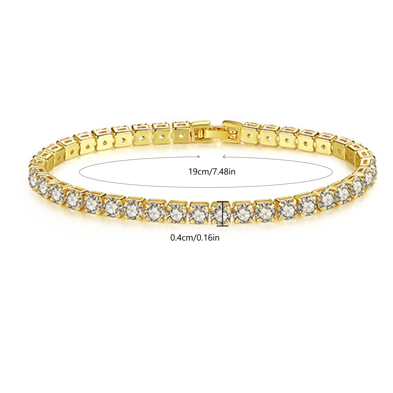 YCTTKDD 2 ück 18 Karat vergoldetes 4 mm kubisches Oxid-Messing-Zirkon-klassisches Tennisarmband, Damen-Goldarmband (Größe 7,48 Zoll)