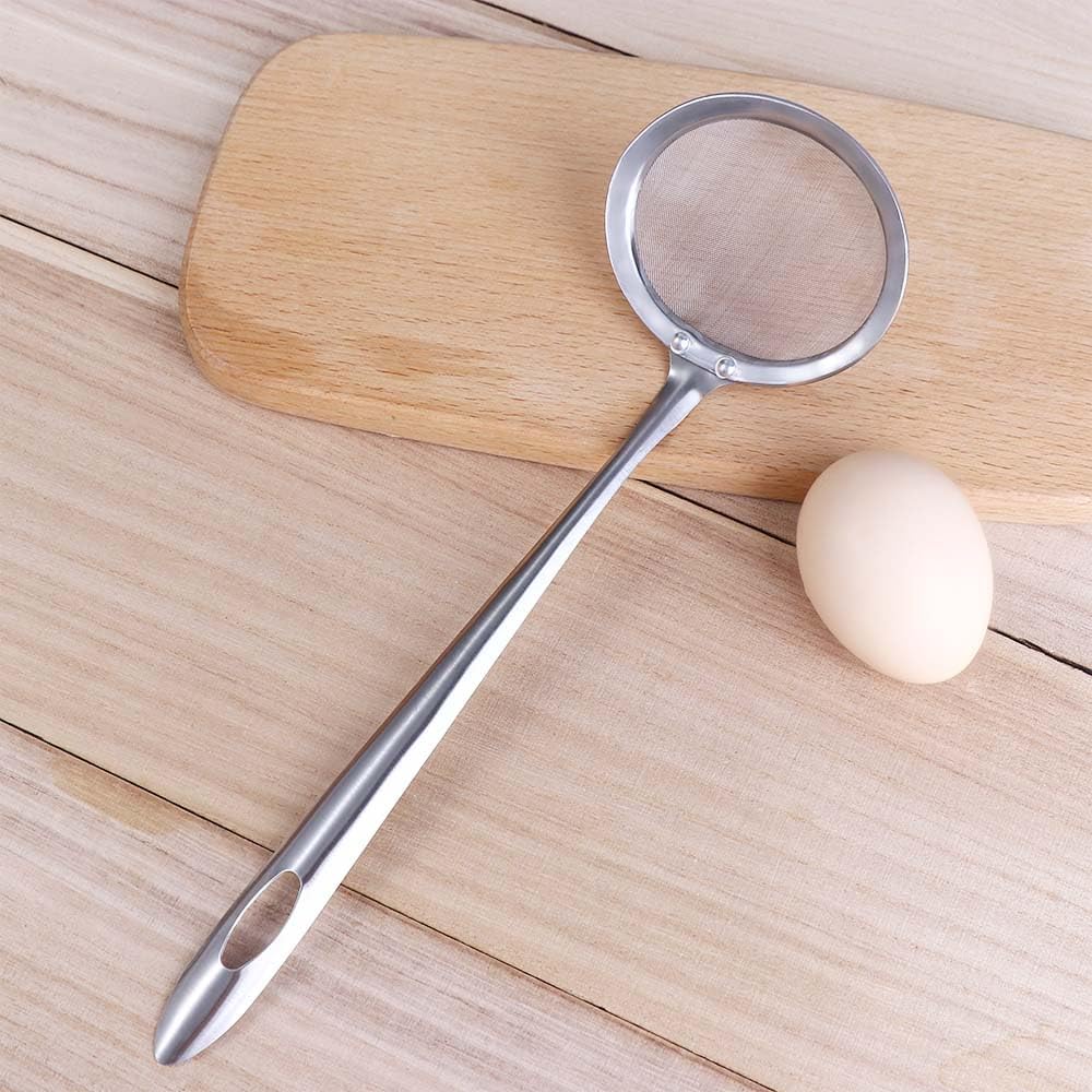 Vctitil 2 Pcs 2.9inch Fine Mesh Food Strainer Stainless Steel Skimmer Spoon Hot Pot Fat Strainer with Long Handle for Skimming Grease and Foam,9.64inch Long
