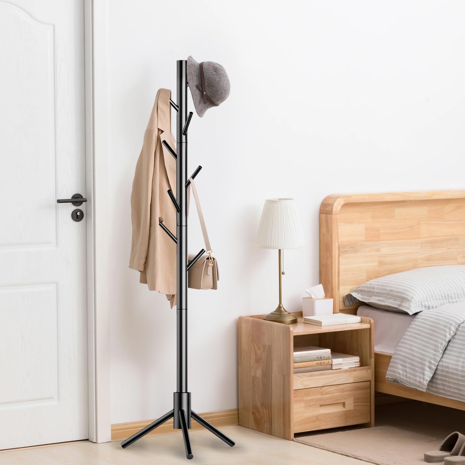 Kasunpul Porte-manteau en bois avec 8 crochets, 3 tailles réglables Porte-manteau en arbre pour la chambre, le couloir, le bureau, les vêtements, les chapeaux