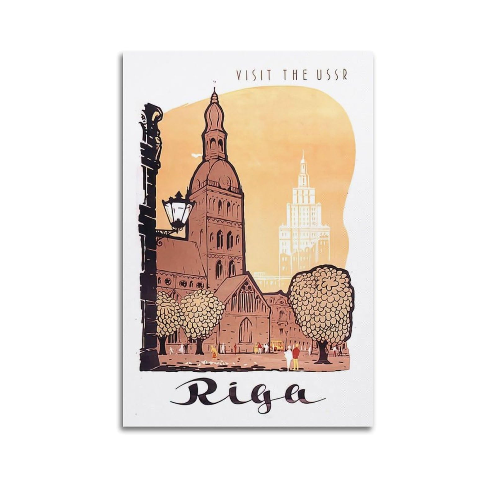 Fyrn Unframe-Style Vintage Riga Latvia Travel Poster Wall Art Print Retro Aesthetic Room Decor Office Decorations 08X12inch(20X30cm)
