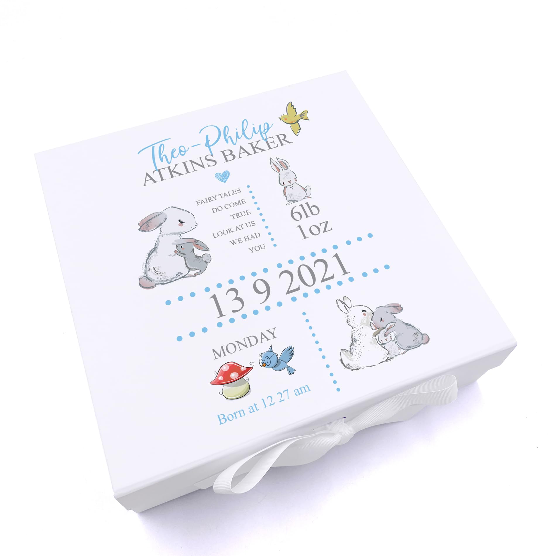 ukgiftstoreonline Personalised Rabbit Baby Boy Keepsake Memory Box Gift