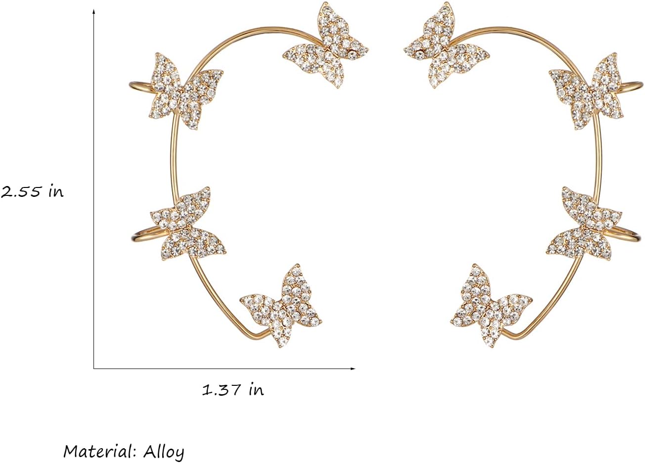 Butterfly Ear Cuffs Earrings Rhinestone Butterfly Ear Wrap No Piercing Ear Cuff Clip On Earrings for Women