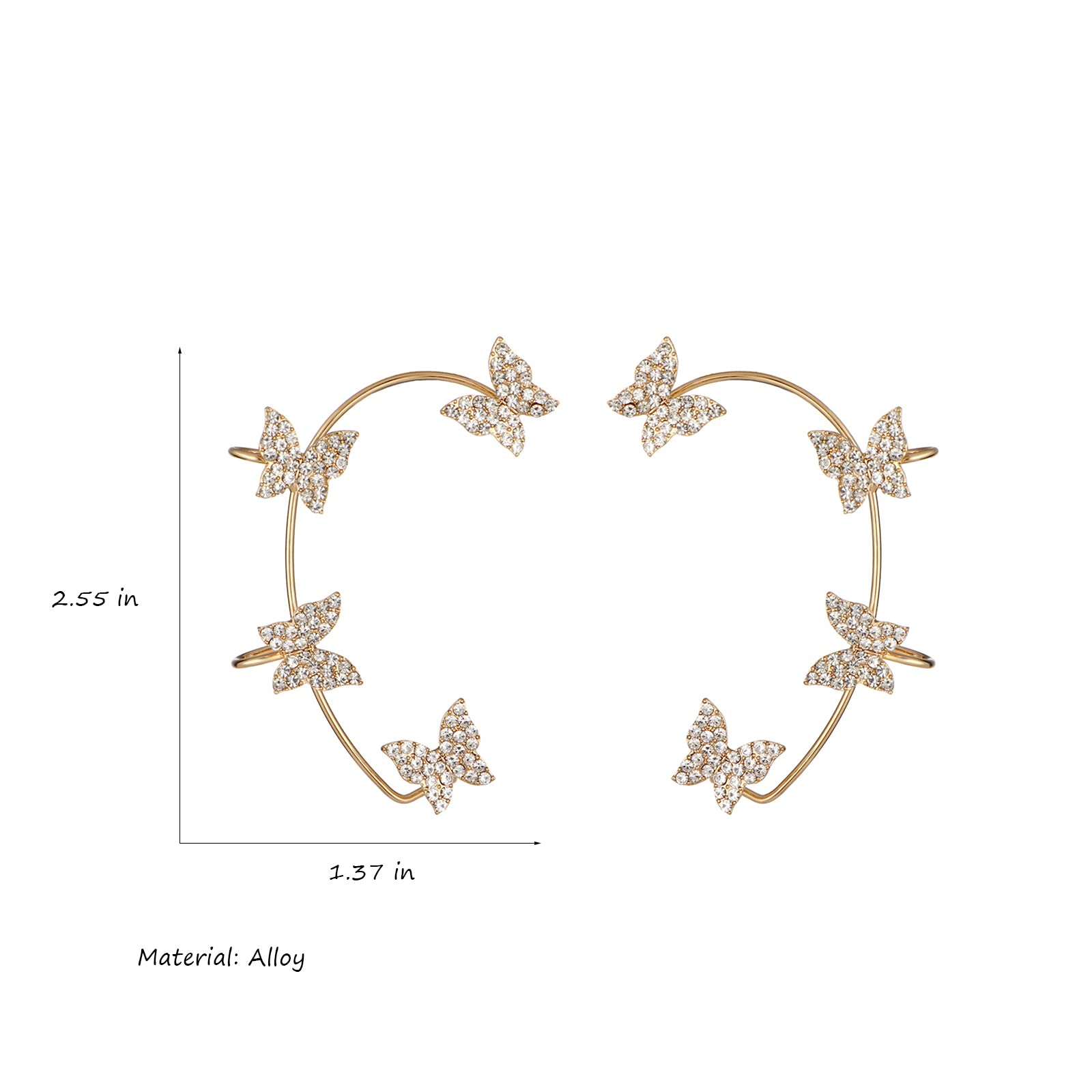 Butterfly Ear Cuffs Earrings Rhinestone Butterfly Ear Wrap No Piercing Ear Cuff Clip On Earrings for Women