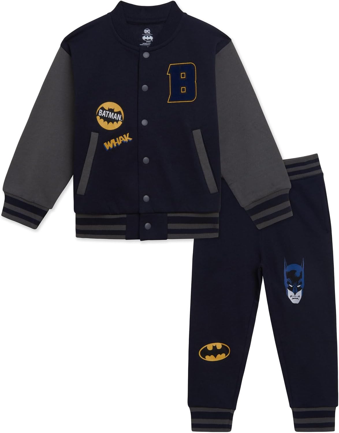 DC Comics Justice League Fleece Varsity Bomber Jacket and Jogger Pants Outfit Set Toddler to Big Kid Sizes (2T - 14-16)