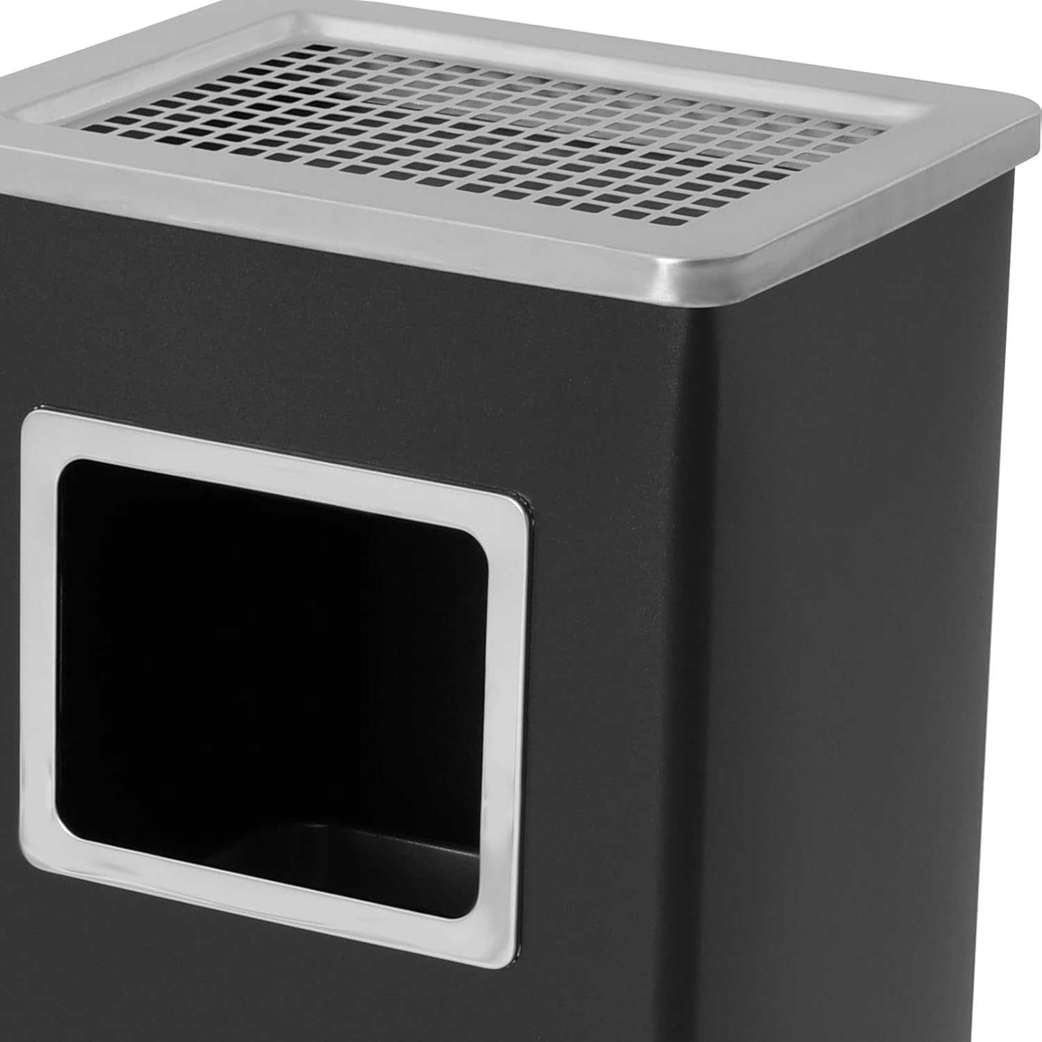 Stainless Steel Trash Can with Lid – Commercial Garbage Can for Indoor & Outdoor Use – Freestanding Waste Container for Kitchen, Office, Restaurant (12x10x24inch) (Black)