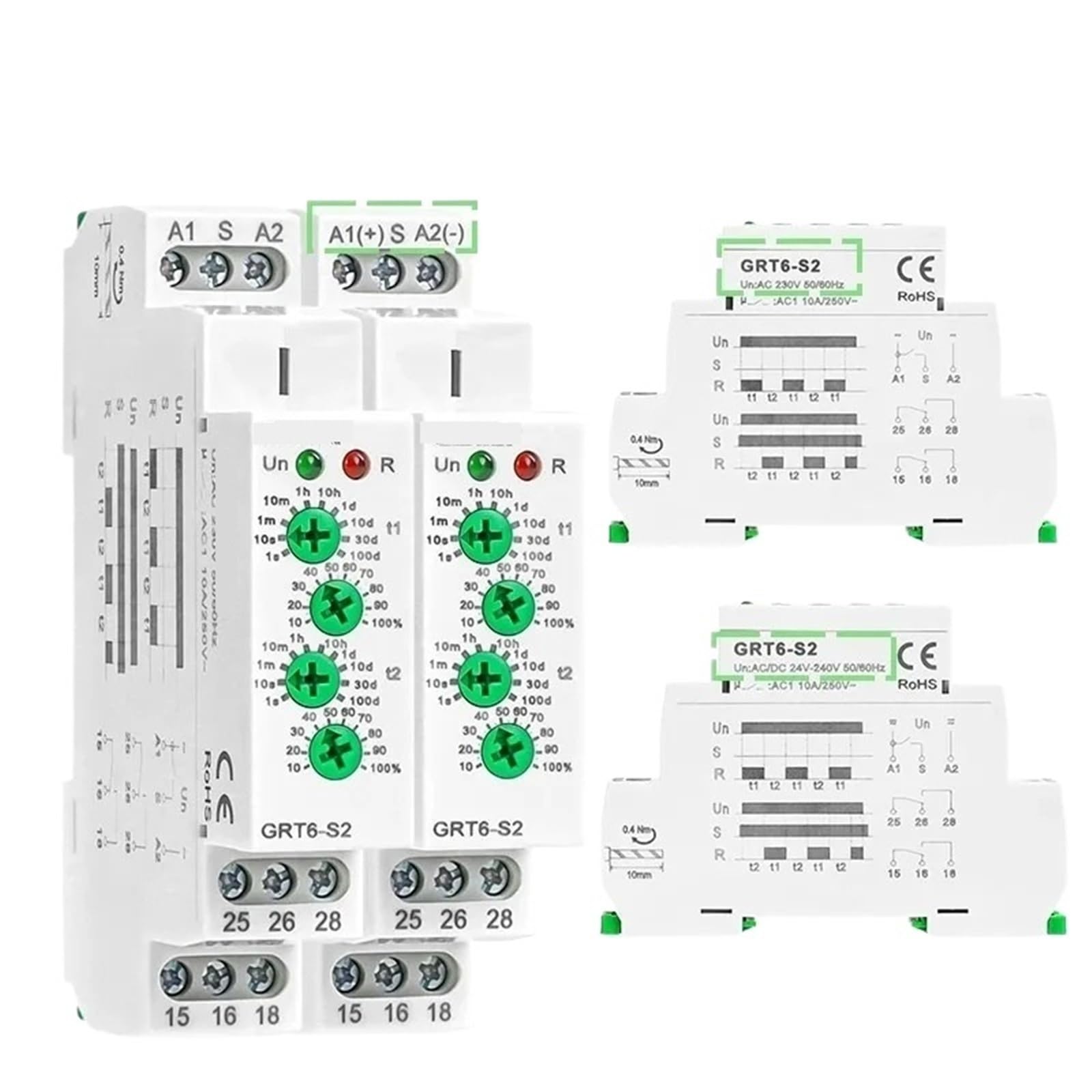 Relais temporisé à cycle GRT6-S1 avec double fonction de temporisation polyvalent CA/CC 24V-240V