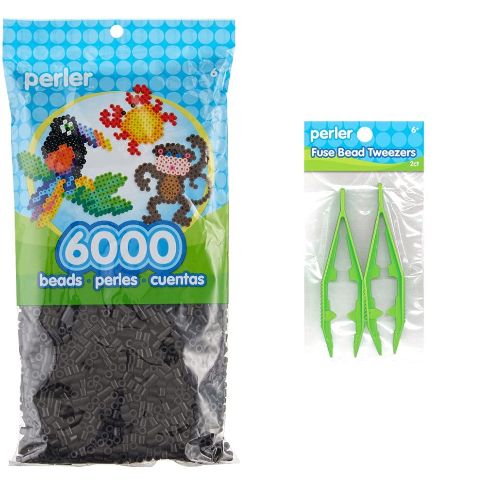 Perler Beads Fuse Beads for Crafts, 6000pcs, Black & Beads Bead Tweezer Tools, 2 pc 4.25 Inch