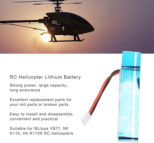 Miniatura 3 de Batería de litio de repuesto 3.7V 520mAh 30C para helicóptero WLtoys XK K110 RC con potencia violenta, vida útil más larga, instalación rápida y