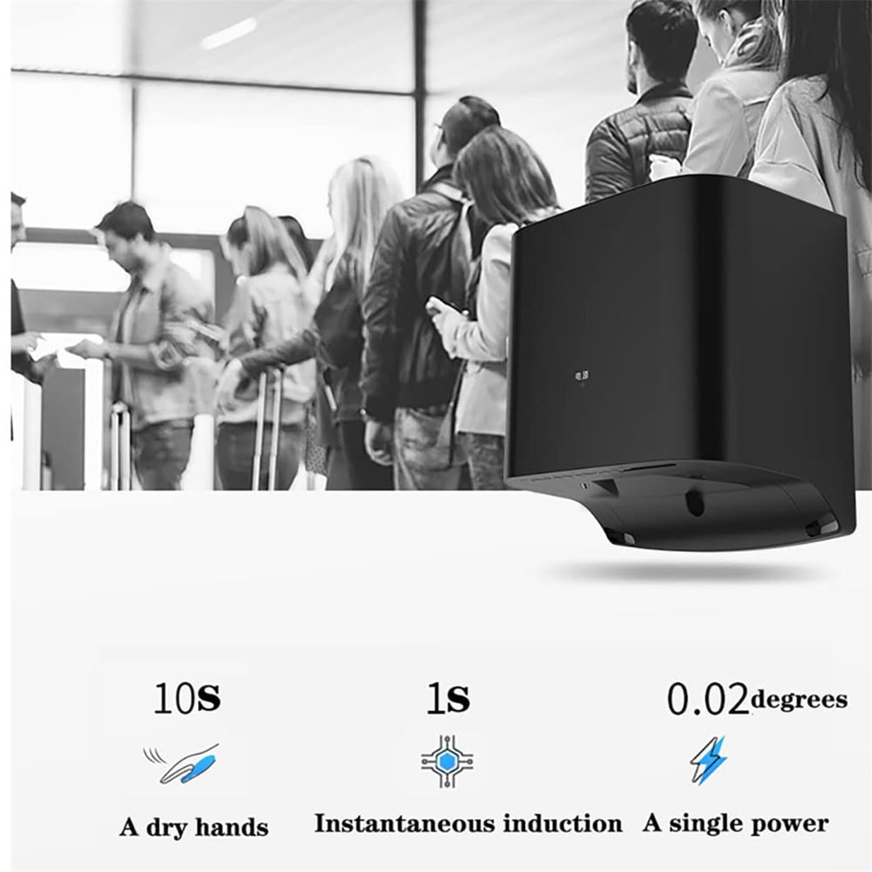 Sèche-Mains électrique, Appareil de séchage des Mains à Induction Automatique Mural 1250 W, sèche-Mains Commercial à économie d'énergie à Grande Vitesse avec Interrupteur Chaud et