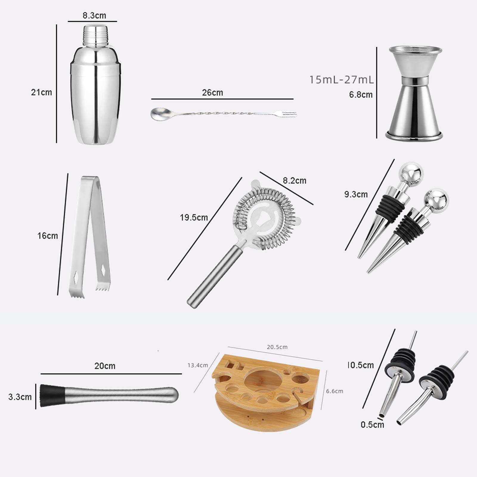 Coctelera Juego de coctelera Juego de coctelera con soporte, Juego de barra para mezclar bebidas - Coctelera de Martini, Jigger, Colador, Cuchara mezcladora de barra, Pinzas, Abrebotellas, El mej