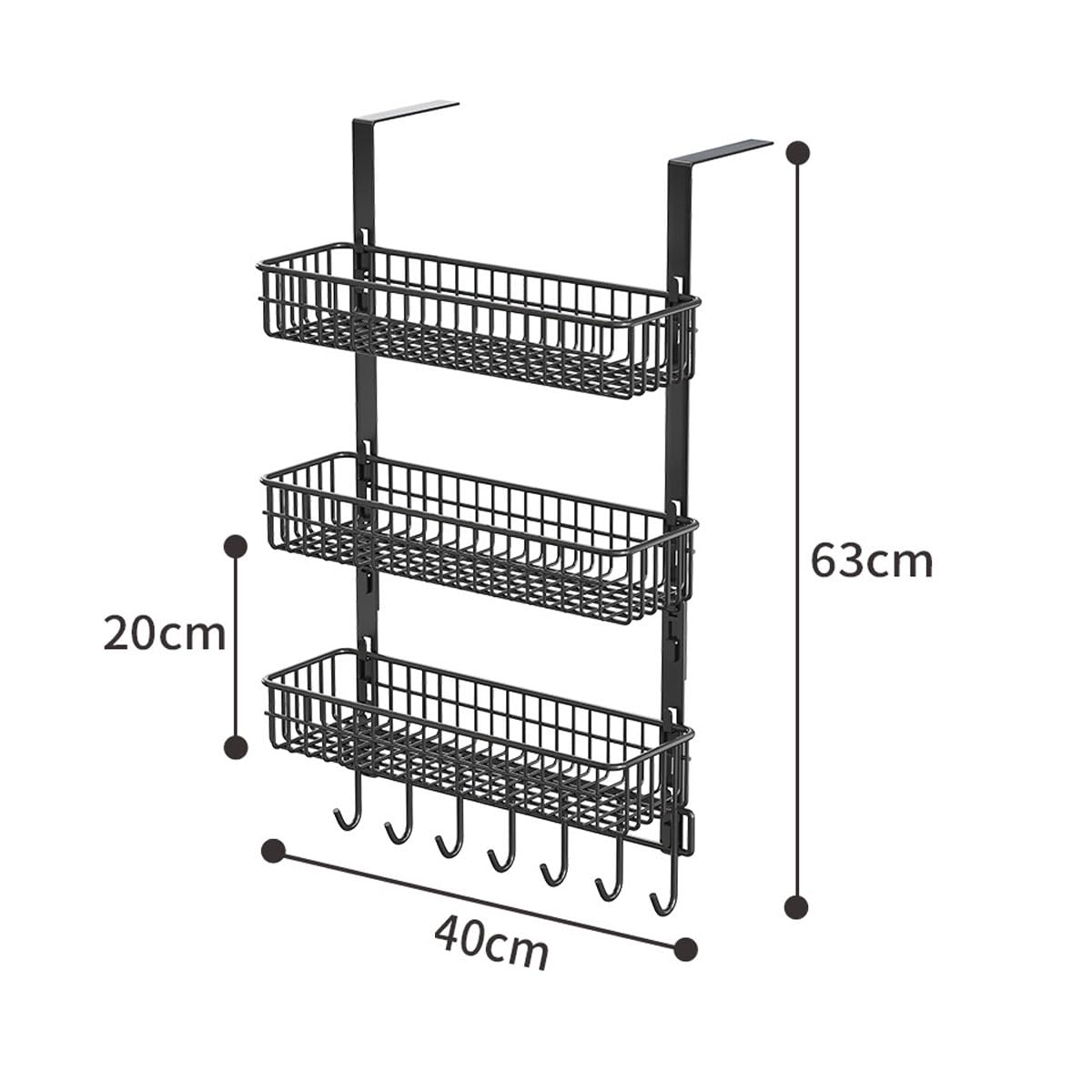 Estante Frigorífico 3 Niveles Especiero Colgante Organizador Negro