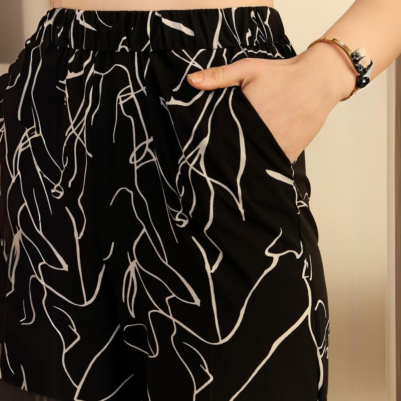 Image of Berrylush Women Spread Collar Neck Longline Top & Elastic Waist Trousers Co-Ord Set