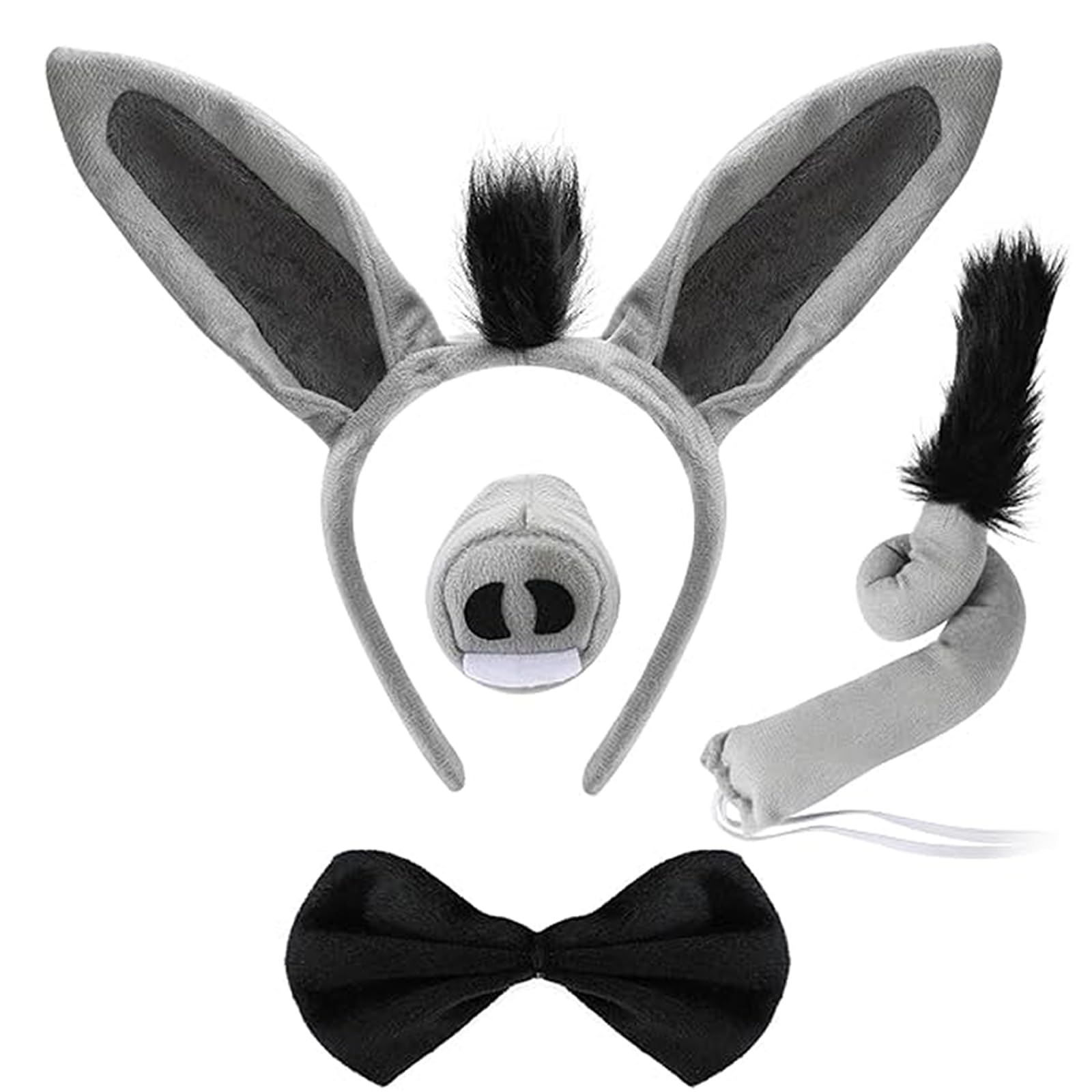 Donkey Costume, Four-Piece Set, Theatrical Animal Outfit, Soft Plush Material, Adjustable Design for Various Sizes, Party Wear and Performance Costume with Realistic Details and Comfortable Fit