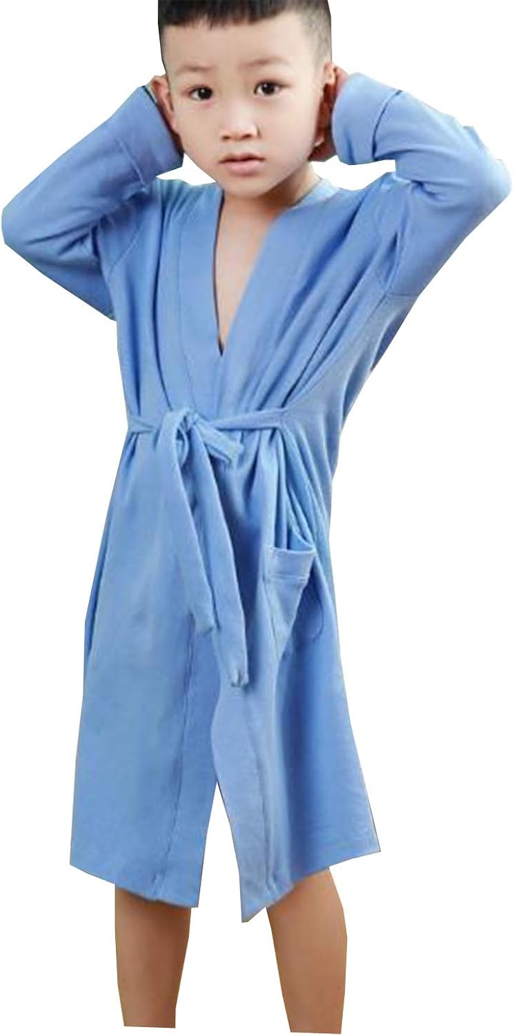 ジャンーウェ 長袖 バスローブ 子供用 ルームウェア 女の子 男の子 お風呂 ベルト付き 春夏秋 ロング丈 ベビー 無地 コットン パジャマ 三色 かわいい