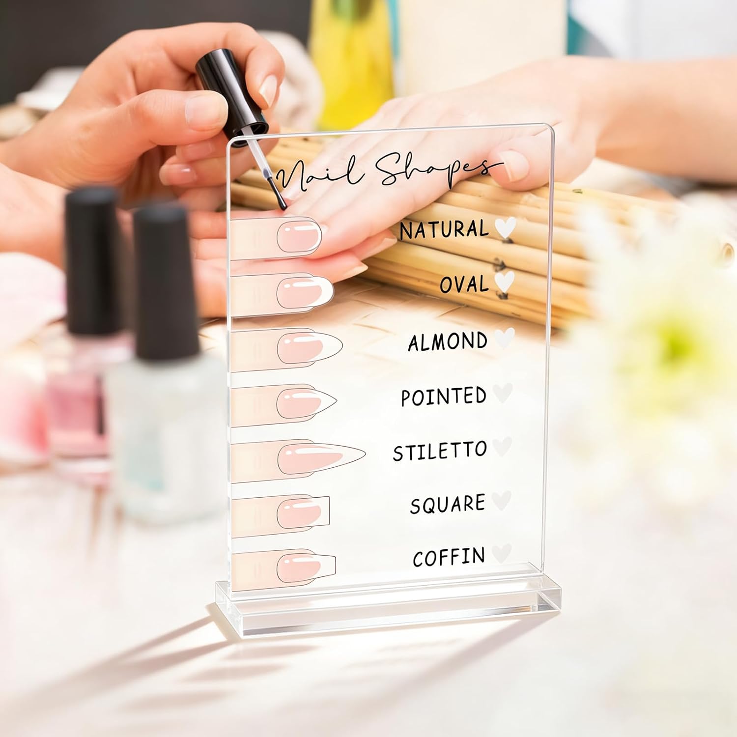 Nail Shape Acrylic Sign Manicure Shape Reference Guide Desktop Stand Board Nail Shapes Chart Display Sign for Manicure Studio Room Nails Salon Decor Essentials Clear Nails Tech Supplies image 5