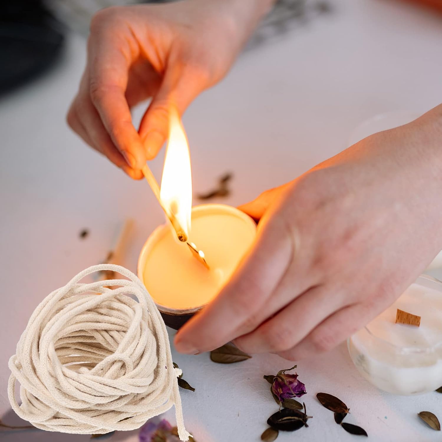Tofficu 2rolls Cotton Wicks for Kerosene Oil Lamps Replacement Wicks for Home Temple Use for Candle Projects and Lighting Needs