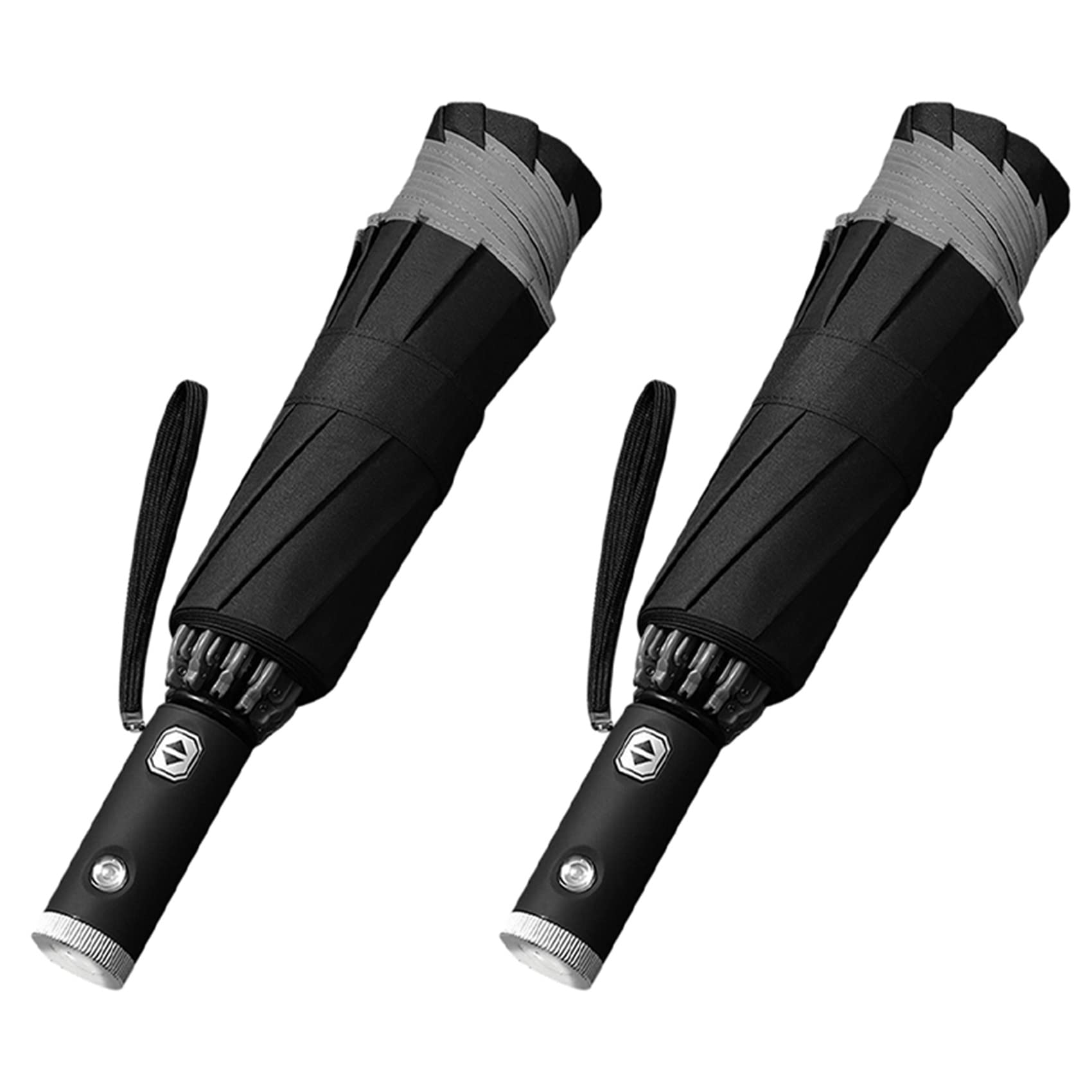 2 x Automatic Reverse Umbrella Reflective Inverted Folding LED Light Safe Night One Wind for Men and Women Umbrella