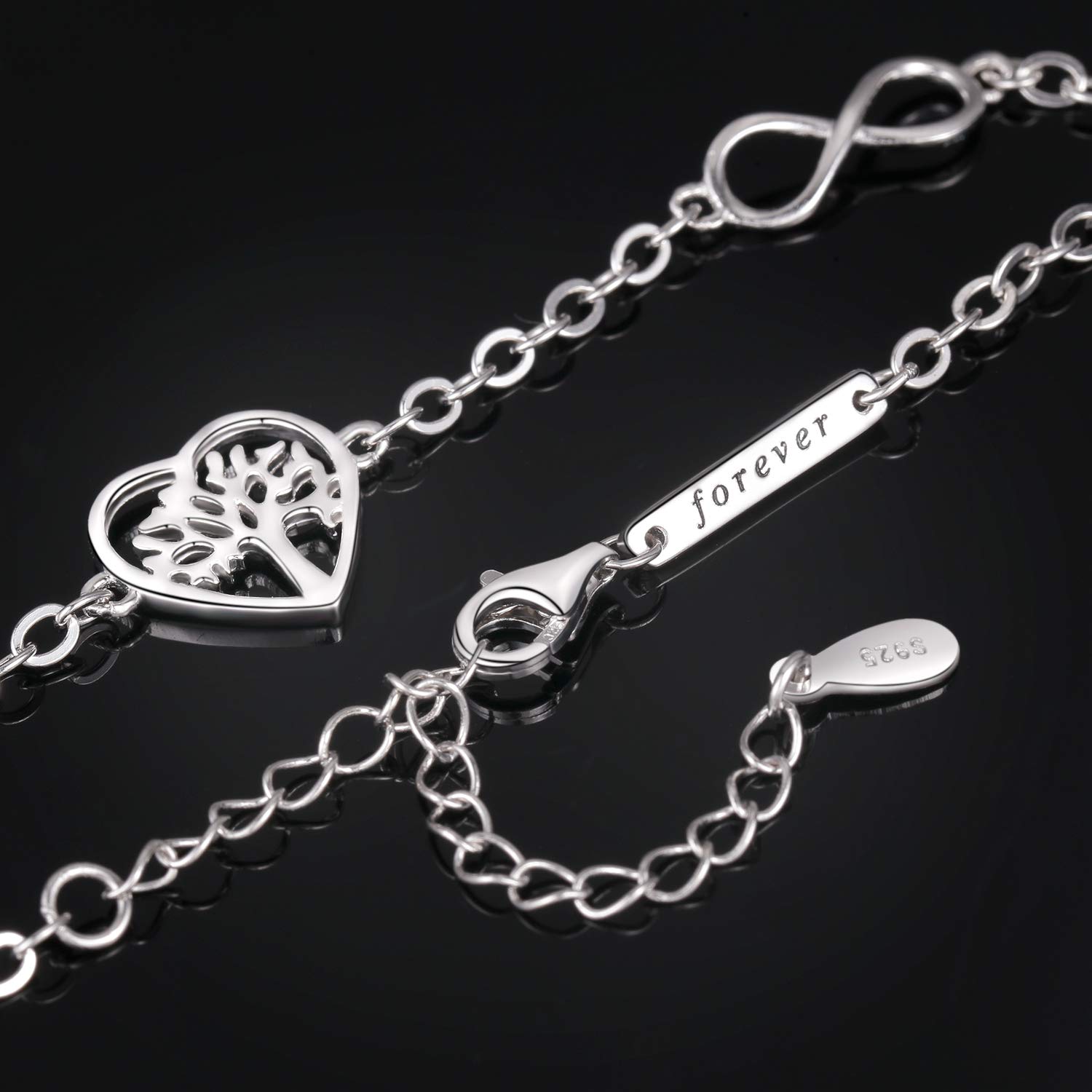 TANGPOET Baum des Lebens Armbänder Damen Sterling Silber 925 Herz Lebensbaum Armband, Verstellbares Freundschaftsarmbänder, Schmuck Geschenk für Frauen Mädchen Freunde