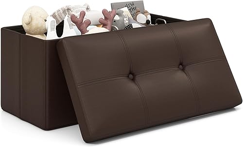 Giantex Otomana de banco de almacenamiento, otomana plegable de 30 pulgadas con baúl de almacenamiento, piel de PVC, reposapiés tapizado, asiento