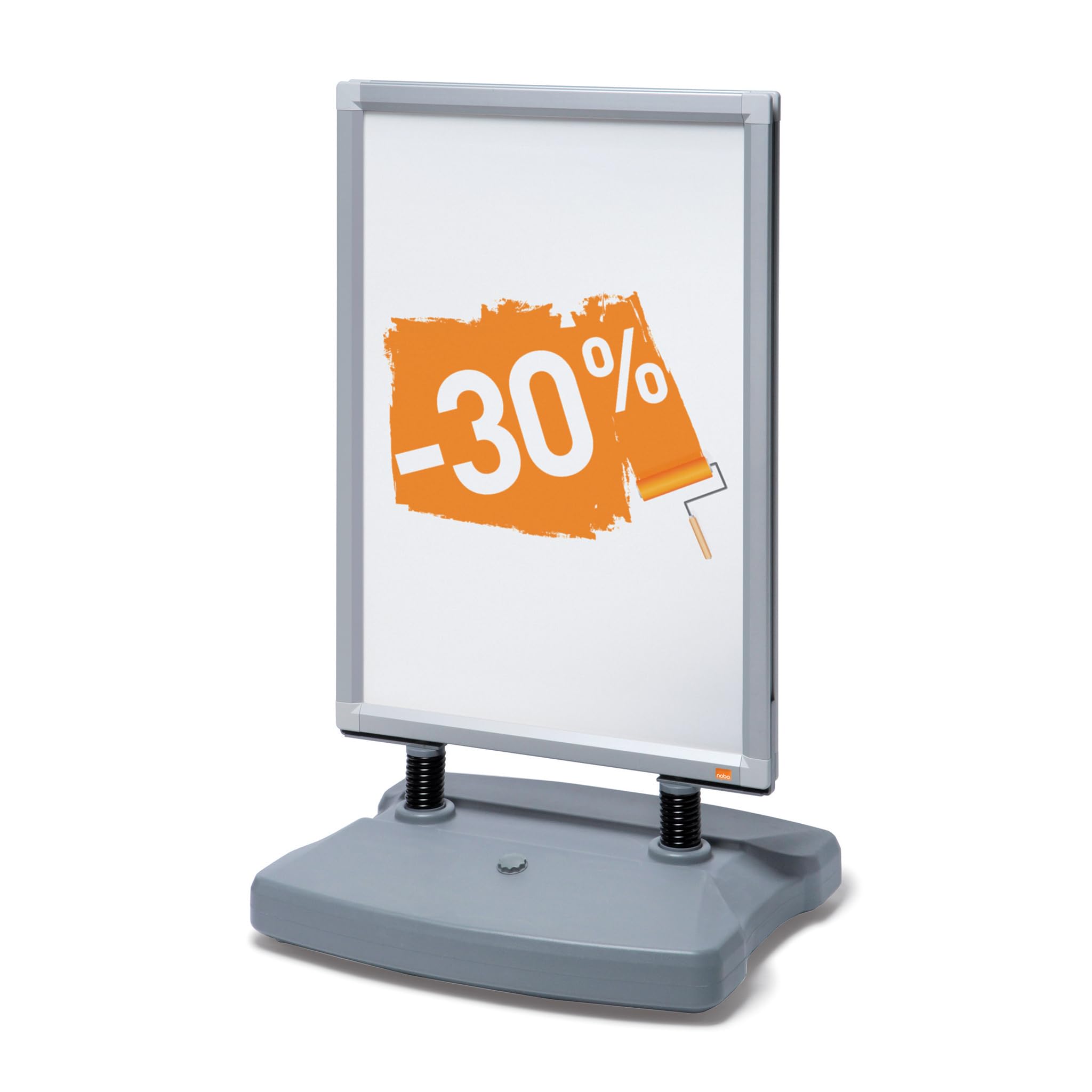 Nobo Impression Pro A1 cartel de suelo con base estable lastrada | Marco doble cara apertura rápida, cubierta PP antirreflejos, ruedas ocultas, exterior, tienda, comercio, restaurante