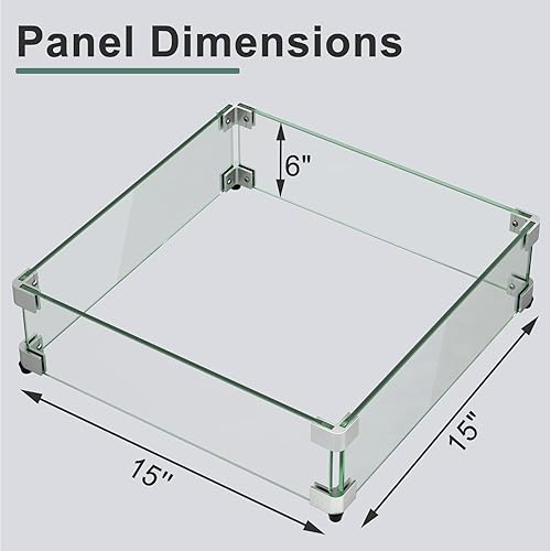Miniatura 2 de GASPRO Protector de viento de vidrio para hoguera de 15 x 15 x 6 pulgadas, protector de vidrio templado, grueso y resistente, con soporte de esquina
