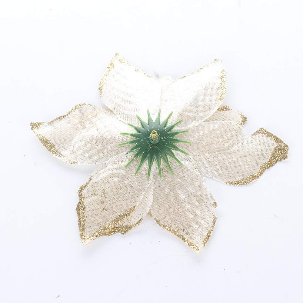 Fleur Sapin De Noel FurRain Lot De 12 Fleurs Poinsettia Artificielles à Paillettes Pour Décoration De Noël, Nouvel An, Fête De Mariage, 14 Cm (rouge Decoration Noel Dorée