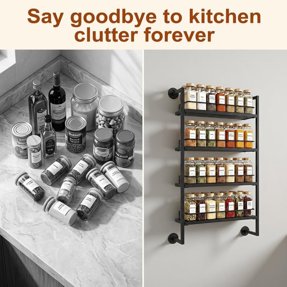 4 Tier Spice Rack Wall Mounted for Kitchen, Large Capacity Organizer image 5