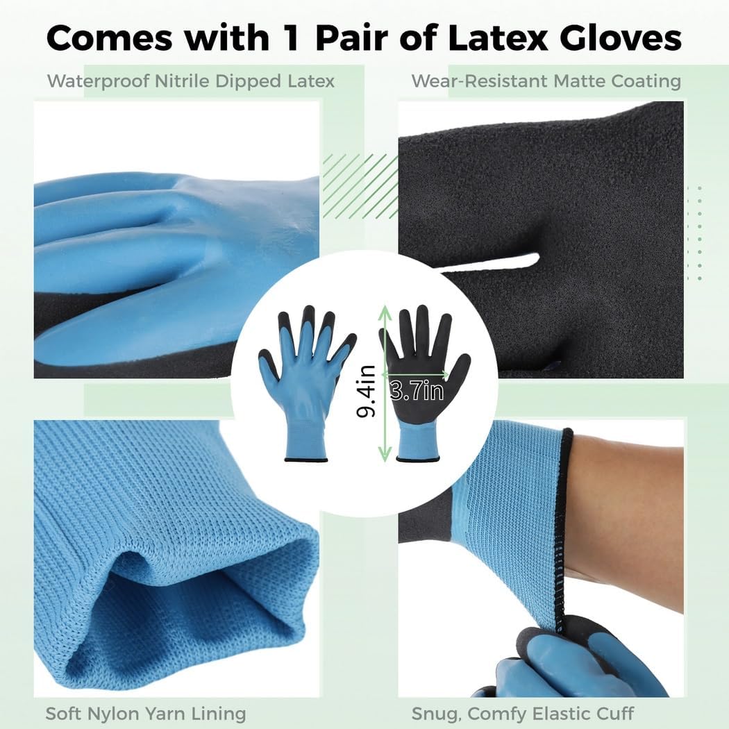 Half-Moon Lawn Edger with Long T-Grip Handle, Saw-Tooth Steel Blade, and Latex Gloves, Ideal for Flower Beds, Sidewalks, and More