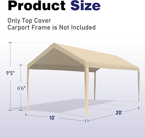 Miniatura 7 de Mergrim Cubierta de repuesto para toldo de cochera de 10 x 20 pies con cuerdas elásticas de bola, lona resistente de 6.35 oz para la mayoría de