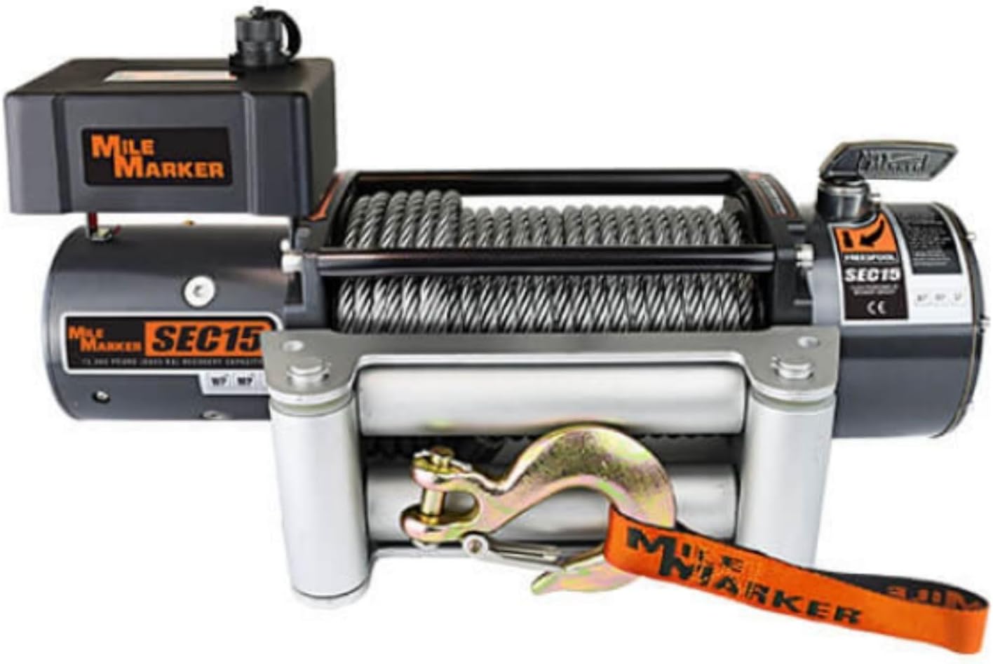 MILE MARKER 76-50251BW Winch SEC 12 | 3/8” x 100’ Steel Cable | 12,000 lb Pulling Capacity | Reliable Performance on Tough Terrains | 4.9 HP Series Wound Motor