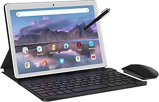 TOSCiDO Tablet 10 Inch Android 12 Tablet,4GB RAM+64GB ROM,1TB Expand,Octa Core Dual Sim,WiFi,5000mAh,Split Screen Function+Include Wireless Mouse,Bluetooth keyboard,Capacitive pen,Cover(Silver)