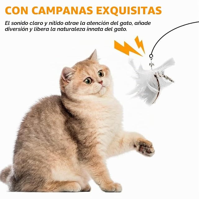 Foto 5 de 8 de DONGKER Juguete interactivo para gatos con 6 plumas de repuesto y 1 varilla para gatitos y gatos