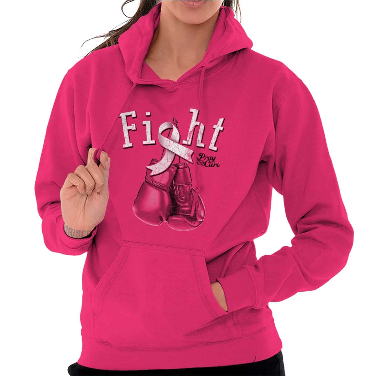 Classic Teaze Fight Boxing Breast Cancer Warrior Hoodie Sweatshirt Women Heliconia