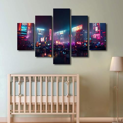 Miniatura 3 de Lienzo decorativo para pared de sala de estar, lienzo Cyberpunk, decoración de pared de 5 paneles, decoración de pared para el hogar, dormitorio,