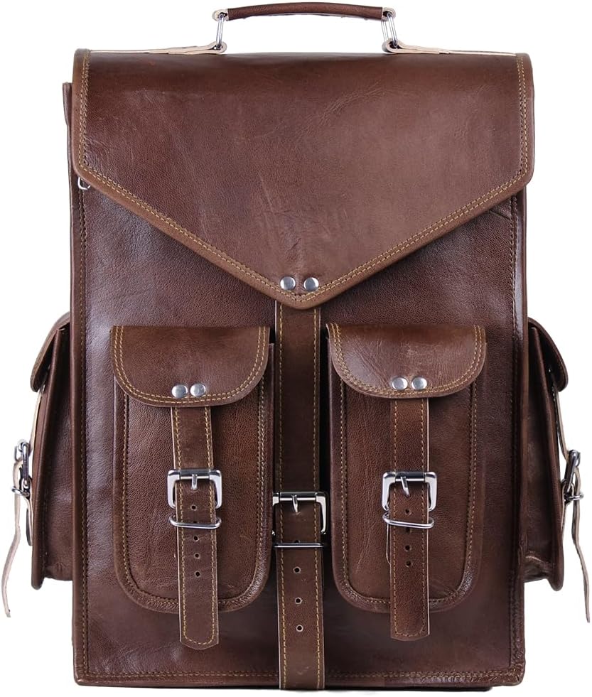 Brown Vintage Leather Backpack Laptop Messenger Bag Rucksack Sling for Men Women