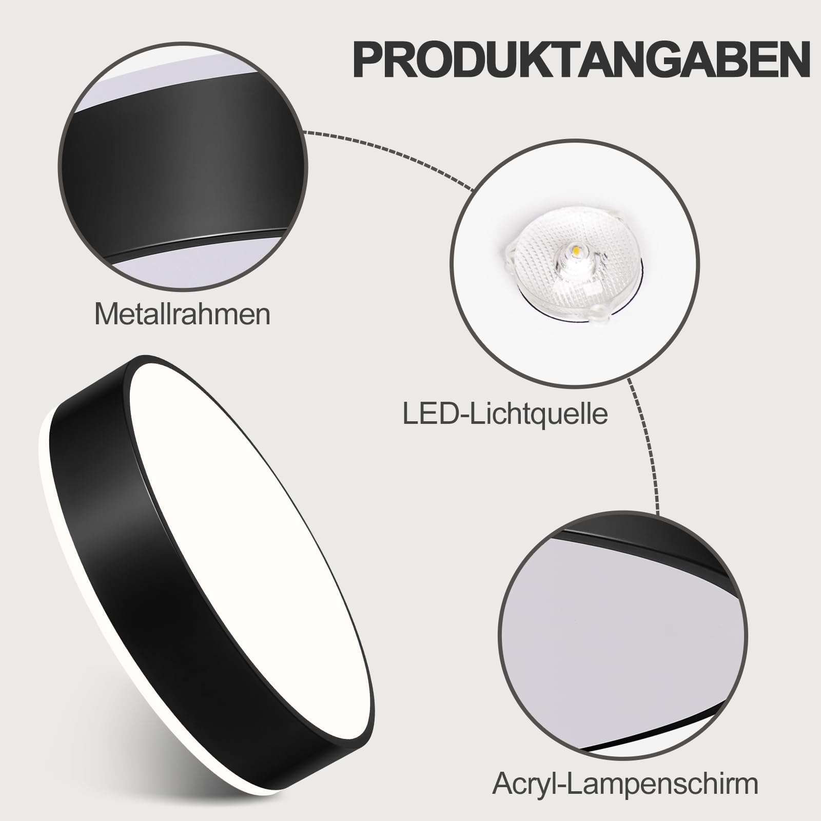 Moderne Deckenlampe,LED Deckenleuchte Schwarzem Metall,4000K,36W Schlafzimmerleuchte Für Wohnzimmer,Küche,Bad,Korridor,Esszimmer,Lounge,Ø40 cm