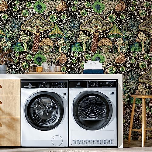 Papier peint bohème champignon autocollant et repositionnable en vinyle durable