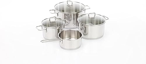 Miniatura 7 de Silit Alicante - Juego de 4 cacerolas de inducción con tapa de cristal, acero inoxidable pulido, juego de ollas de inducción, sin revestimiento