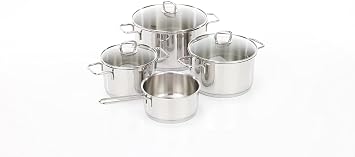 Silit Alicante 4-Piece Induction Saucepan Set with Glass Lid, Polished Stainless Steel, Induction Pots Set, Uncoated