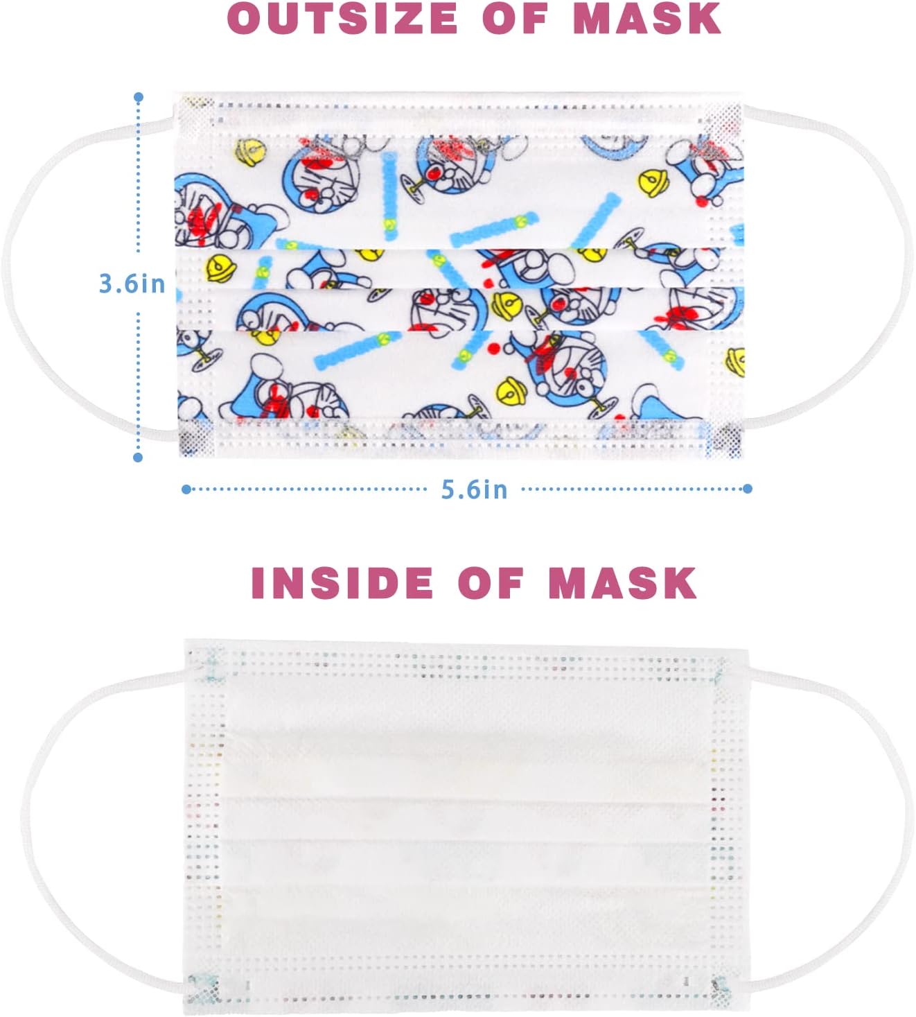 IGINOA Kids Face Mask 3 Ply Layer Safty Breathable Fabric for Girls and Boys (50 Pack)