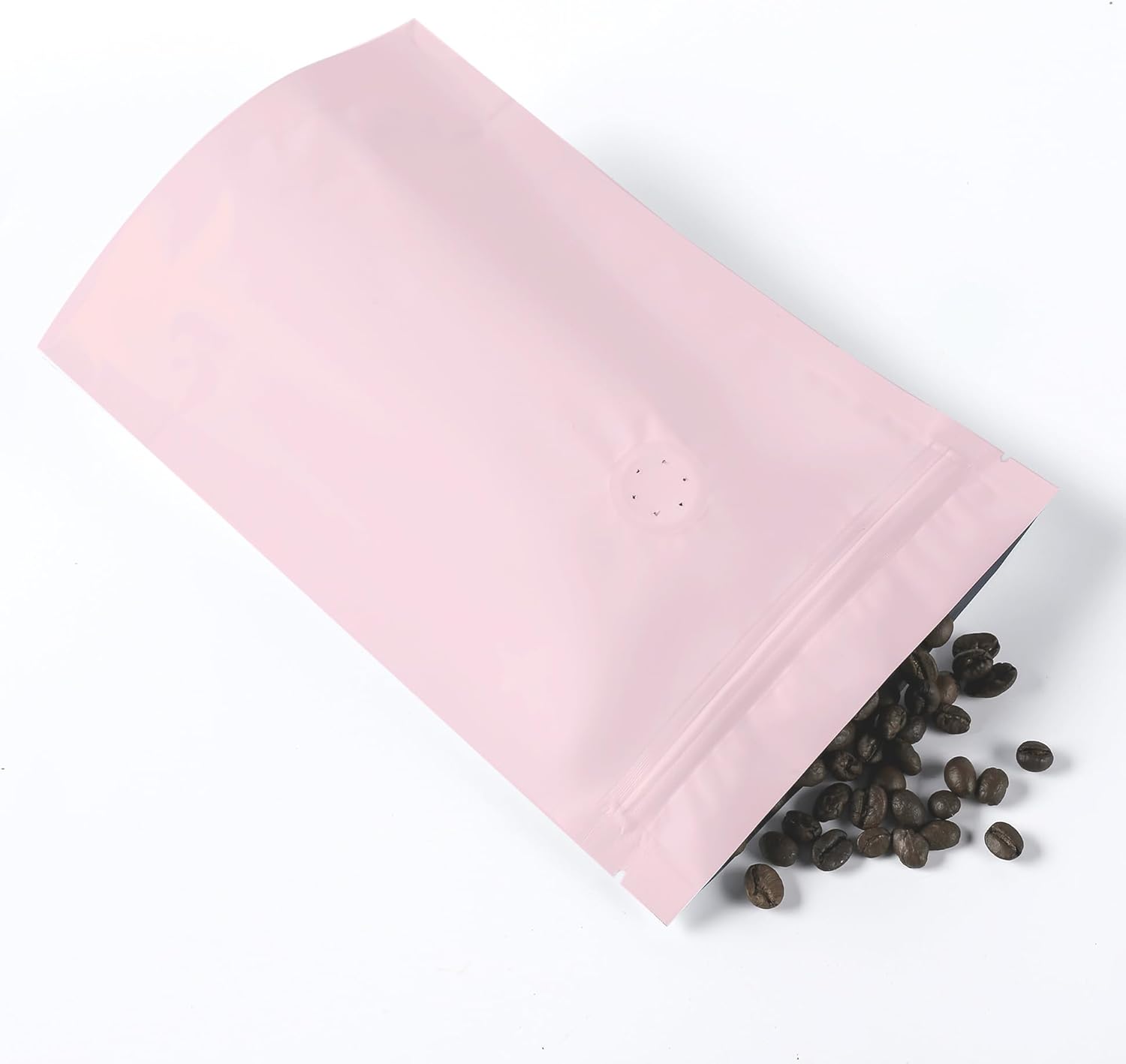 QQ Studio Pink Foil Coffee Packaging Bags with Zipper Seal and Degassing Valve for Coffee Beans Packaging Pouch (500, 4oz)