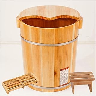 Balde de banho de pé de madeira Bacia de pé de madeira Bacia de banho de pé de madeira Banheira de pedicure em casa 40 cm de altura Balde de imersão Barril Lava-pés de abeto Melhora o sono Presente