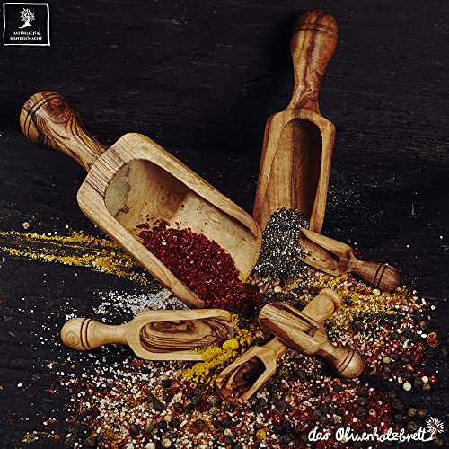 DAS OLIVENHOLZBRETT® Dosierlöffel Holz, Mehlschaufel, Gewürzschaufel Olivenholz, 6 cm