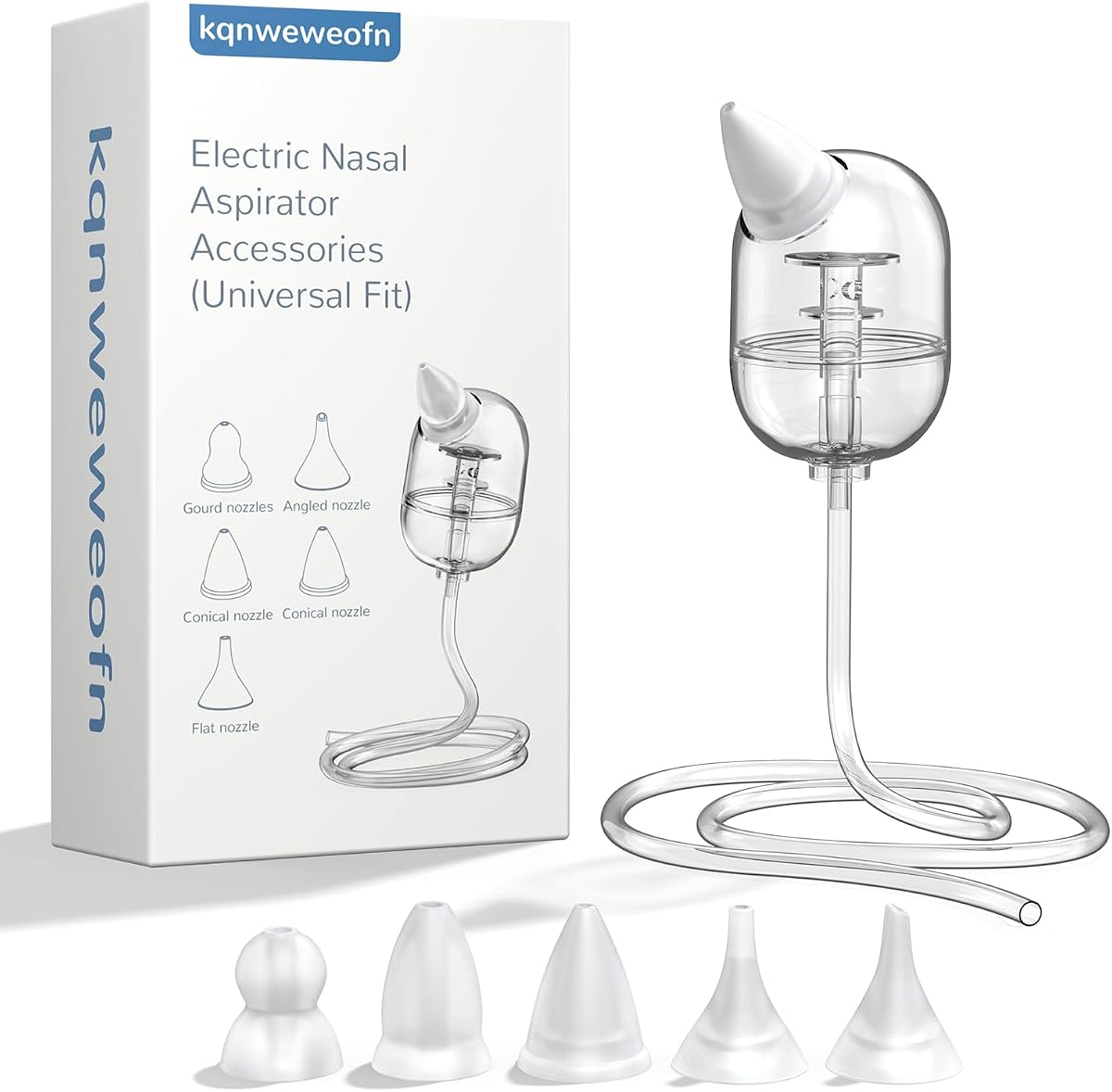 Piezas de repuesto, puntas de silicona, tubos y estuche del aspirador nasal para bebés | Puntas y tubos de silicona de repuesto en varios tamaños, además de un estuche de almacenamiento para determinados modelos de aspiradores nasales para bebés.