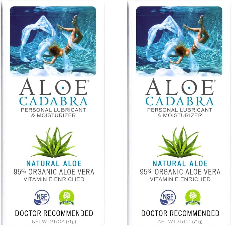 Aloe Cadabra Natural Water Based Personal Lubricant and Vaginal Moisturizer, Organic Aloe Lube for Men, Women and Couples, Non-Staining, pH Balanced (Unscented 2.5 Ounces, 2 Pack)